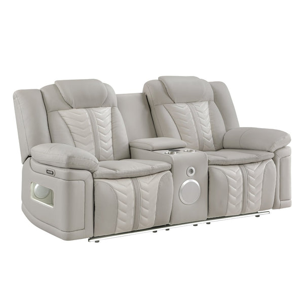 English Elm Cruiser Power Reclining Loveseat with Massage Led Lighting Speaker and Usb Charging Light Gray and Ice B009P483546