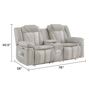 English Elm Cruiser Power Reclining Loveseat with Massage Led Lighting Speaker and Usb Charging Light Gray and Ice B009P483546
