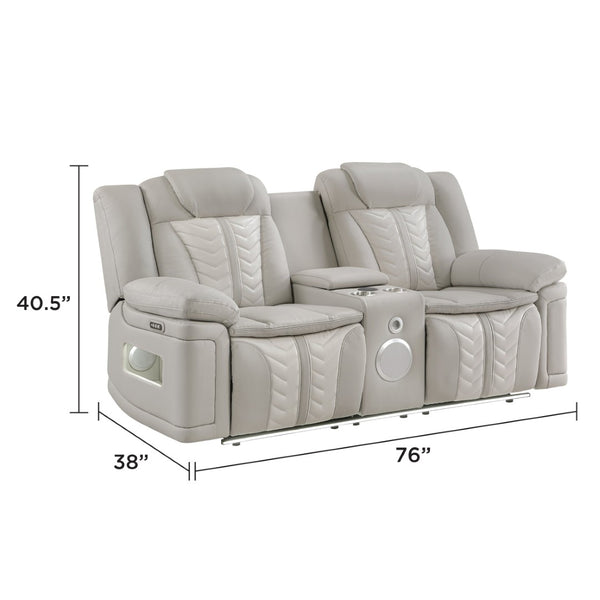 English Elm Cruiser Power Reclining Loveseat with Massage Led Lighting Speaker and Usb Charging Light Gray and Ice B009P483546
