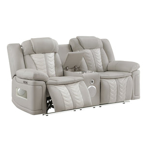 English Elm Cruiser Power Reclining Loveseat with Massage Led Lighting Speaker and Usb Charging Light Gray and Ice B009P483546
