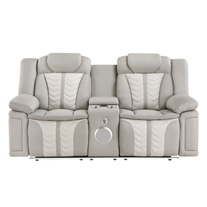 English Elm Cruiser Power Reclining Loveseat with Massage Led Lighting Speaker and Usb Charging Light Gray and Ice B009P483546