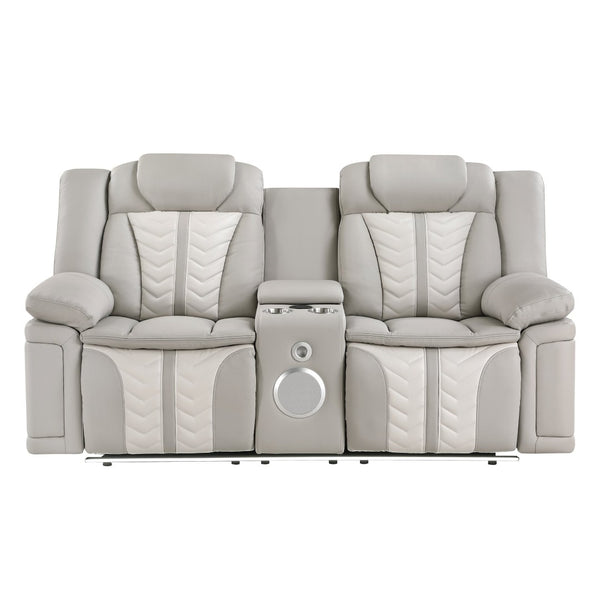 English Elm Cruiser Power Reclining Loveseat with Massage Led Lighting Speaker and Usb Charging Light Gray and Ice B009P483546