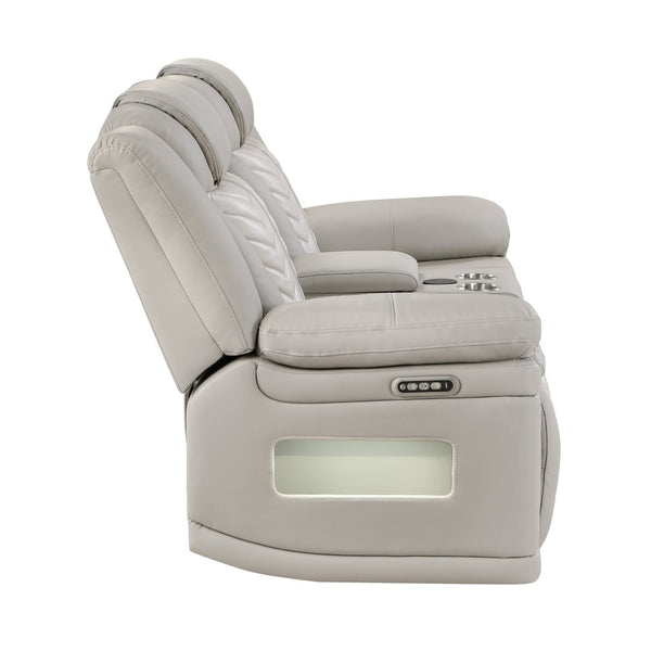 English Elm Cruiser Power Reclining Loveseat with Massage Led Lighting Speaker and Usb Charging Light Gray and Ice B009P483546