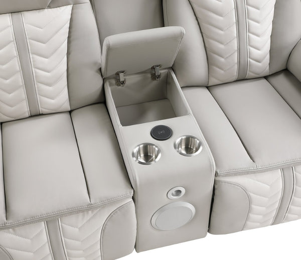 English Elm Cruiser Power Reclining Loveseat with Massage Led Lighting Speaker and Usb Charging Light Gray and Ice B009P483546