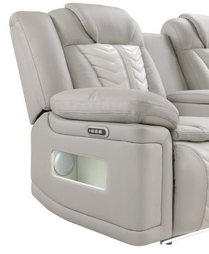 English Elm Cruiser Power Reclining Loveseat with Massage Led Lighting Speaker and Usb Charging Light Gray and Ice B009P483546