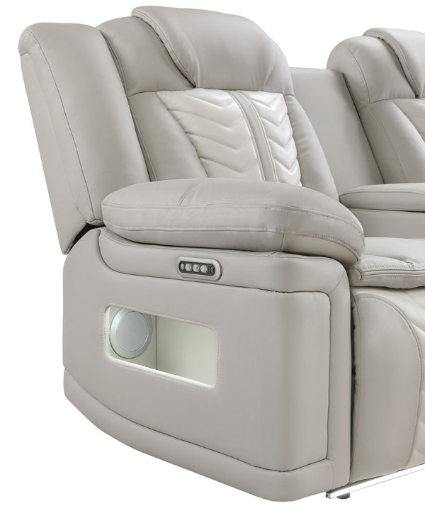 English Elm Cruiser Power Reclining Loveseat with Massage Led Lighting Speaker and Usb Charging Light Gray and Ice B009P483546