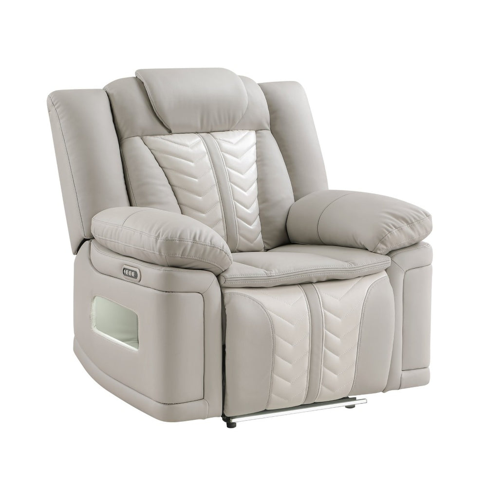 English Elm Cruiser Power Recliner with Massage Led Lighting Usb Port and Faux Leather Comfort Gray+Beige B009P483547