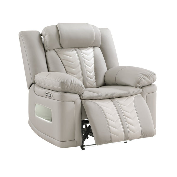 English Elm Cruiser Power Recliner with Massage Led Lighting Usb Port and Faux Leather Comfort Gray+Beige B009P483547