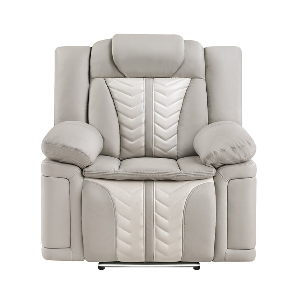 English Elm Cruiser Power Recliner with Massage Led Lighting Usb Port and Faux Leather Comfort Gray+Beige B009P483547