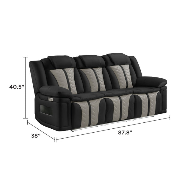 English Elm Cruiser Theater Power Reclining Sofa with Massage Led Lighting and Drop Down Table Black and Gray B009P483548