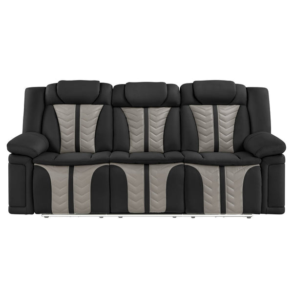 English Elm Cruiser Theater Power Reclining Sofa with Massage Led Lighting and Drop Down Table Black and Gray B009P483548
