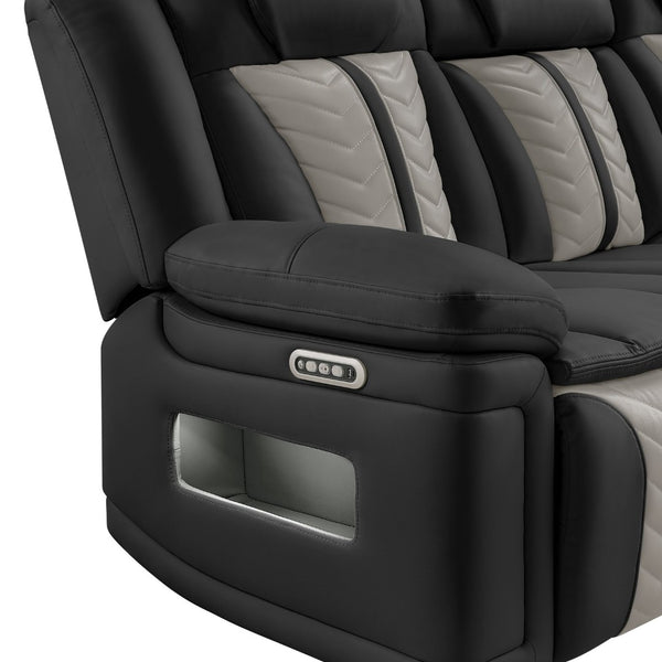 English Elm Cruiser Theater Power Reclining Sofa with Massage Led Lighting and Drop Down Table Black and Gray B009P483548