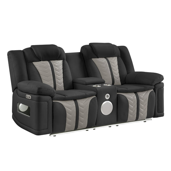 English Elm Cruiser Power Reclining Loveseat with Massage Led Lighting Speaker and Usb Charging Black and Gray B009P483549