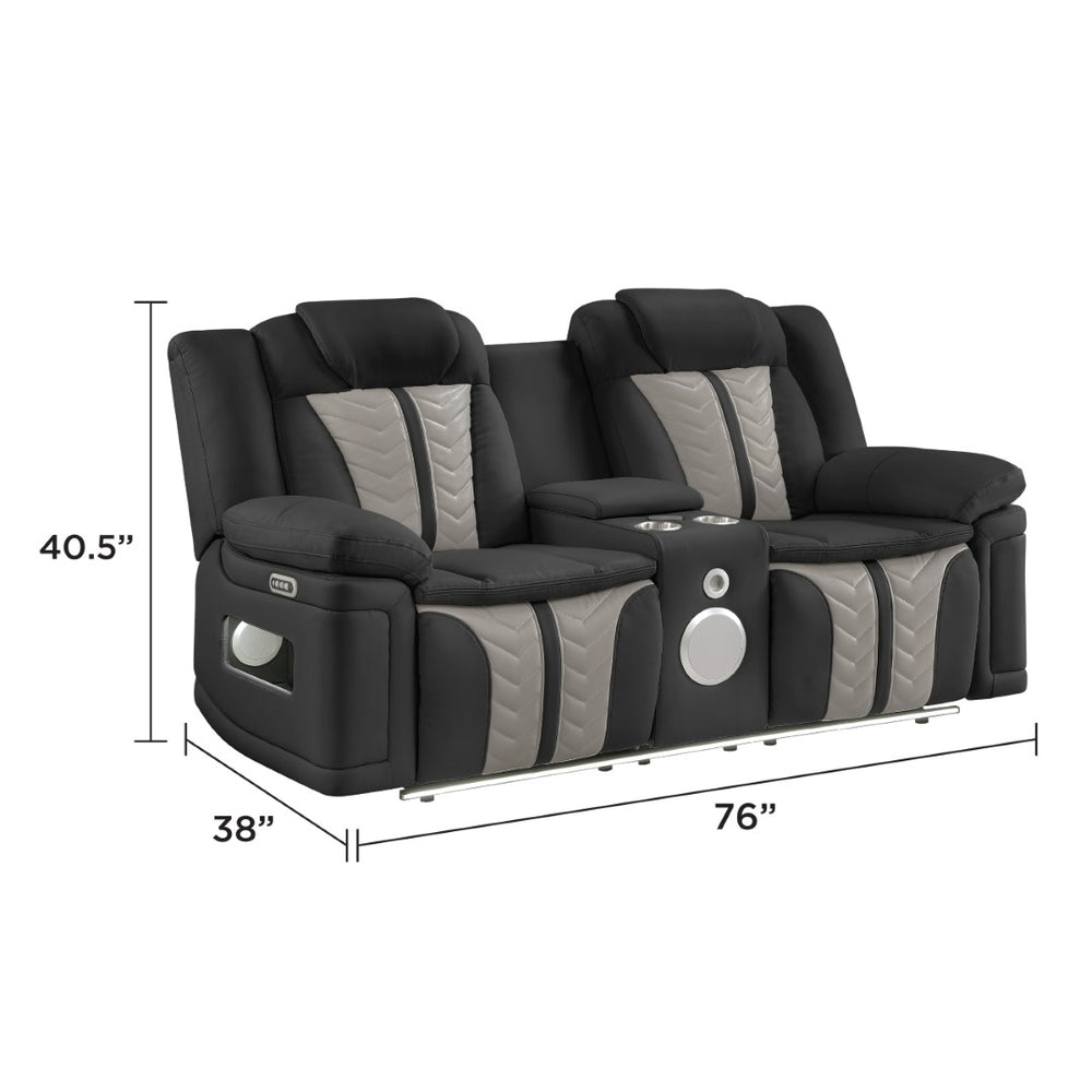 English Elm Cruiser Power Reclining Loveseat with Massage Led Lighting Speaker and Usb Charging Black and Gray B009P483549