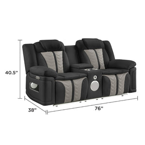 English Elm Cruiser Power Reclining Loveseat with Massage Led Lighting Speaker and Usb Charging Black and Gray B009P483549