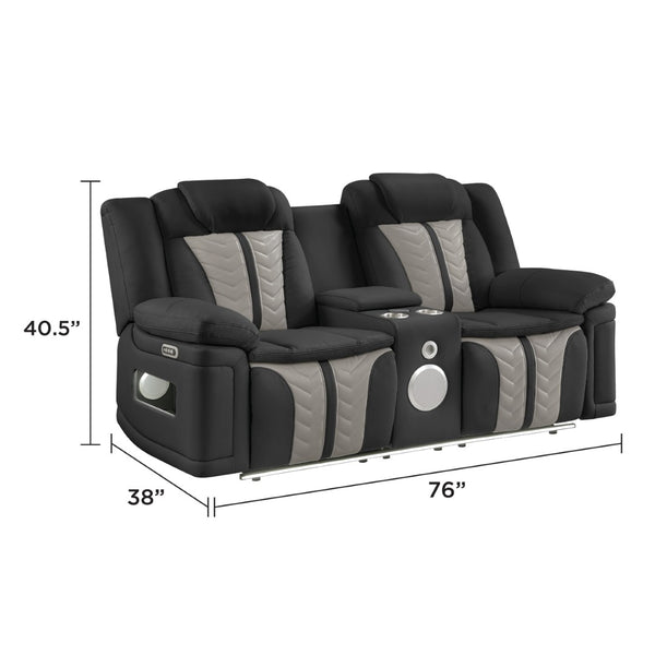English Elm Cruiser Power Reclining Loveseat with Massage Led Lighting Speaker and Usb Charging Black and Gray B009P483549
