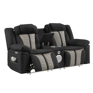 English Elm Cruiser Power Reclining Loveseat with Massage Led Lighting Speaker and Usb Charging Black and Gray B009P483549