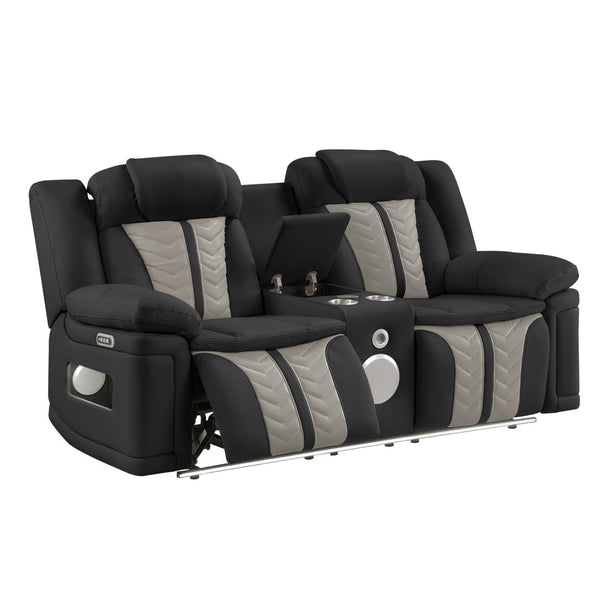 English Elm Cruiser Power Reclining Loveseat with Massage Led Lighting Speaker and Usb Charging Black and Gray B009P483549