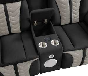 English Elm Cruiser Power Reclining Loveseat with Massage Led Lighting Speaker and Usb Charging Black and Gray B009P483549