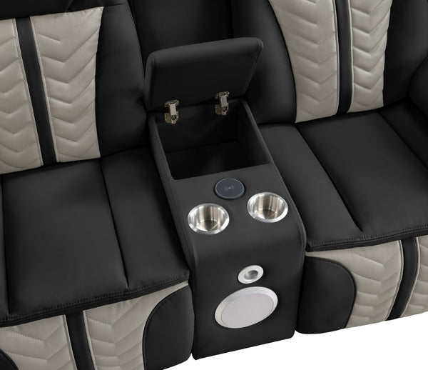 English Elm Cruiser Power Reclining Loveseat with Massage Led Lighting Speaker and Usb Charging Black and Gray B009P483549