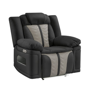 English Elm Cruiser Power Recliner with Massage Led Lighting Usb Port and Faux Leather Comfort Black+Gray B009P483550