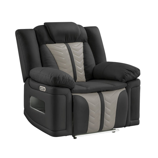 English Elm Cruiser Power Recliner with Massage Led Lighting Usb Port and Faux Leather Comfort Black+Gray B009P483550