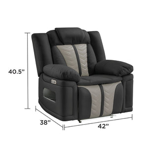 English Elm Cruiser Power Recliner with Massage Led Lighting Usb Port and Faux Leather Comfort Black+Gray B009P483550