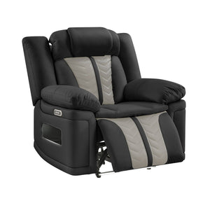 English Elm Cruiser Power Recliner with Massage Led Lighting Usb Port and Faux Leather Comfort Black+Gray B009P483550