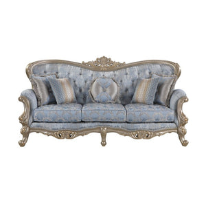 English Elm Royale European Formal Sofa with Damask Fabric Carved Frame and Button Tufted Back B009P485508