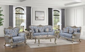 English Elm Royale European Formal Sofa with Damask Fabric Carved Frame and Button Tufted Back B009P485508