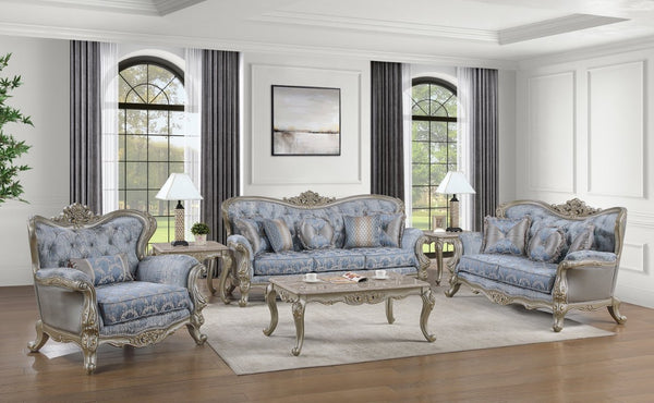 English Elm Royale European Formal Sofa with Damask Fabric Carved Frame and Button Tufted Back B009P485508