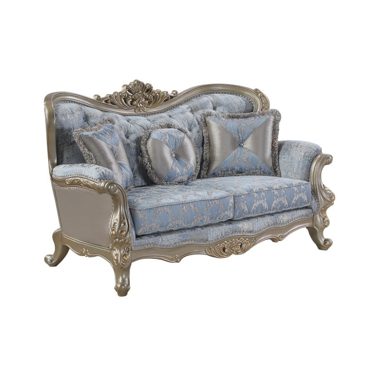 English Elm Royale Button Tufted Damask Loveseat with Carved Champagne Gold Frame for Formal Rooms B009P485509