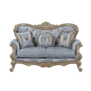 English Elm Royale Button Tufted Damask Loveseat with Carved Champagne Gold Frame for Formal Rooms B009P485509