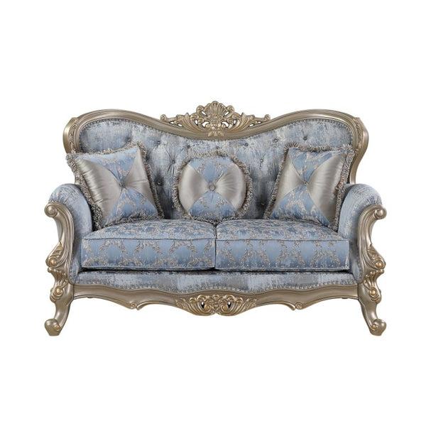 English Elm Royale Button Tufted Damask Loveseat with Carved Champagne Gold Frame for Formal Rooms B009P485509