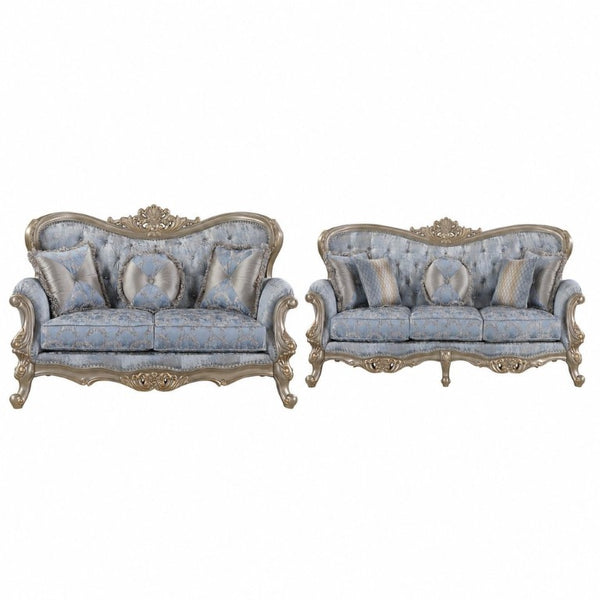 English Elm Royale Button Tufted Damask Loveseat with Carved Champagne Gold Frame for Formal Rooms B009P485509