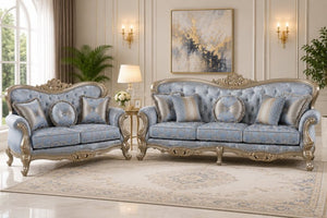 English Elm Royale Button Tufted Damask Loveseat with Carved Champagne Gold Frame for Formal Rooms B009P485509