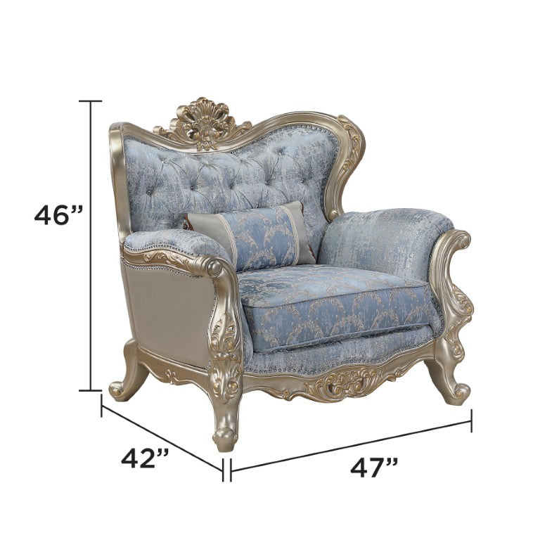 English Elm Royale Tufted Damask Accent Chair with Carved Champagne Frame for Formal Living Rooms B009P485510