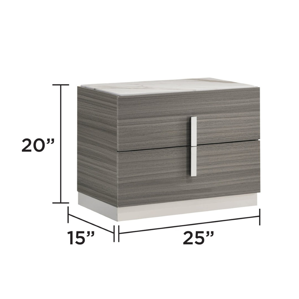 English Elm Altima Two Drawer Nightstand Faux Marble Top Gray Maple Lacquer Modern Bedroom B009P486916