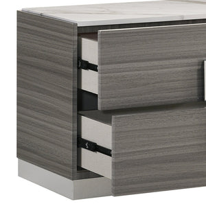 English Elm Altima Two Drawer Nightstand Faux Marble Top Gray Maple Lacquer Modern Bedroom B009P486916