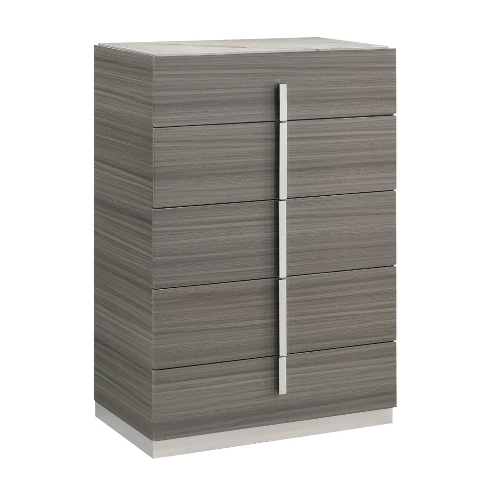 English Elm Altima Five Drawer Tall Chest with Marble Style Top and Maple Lacquer Bedroom Storage B009P486917