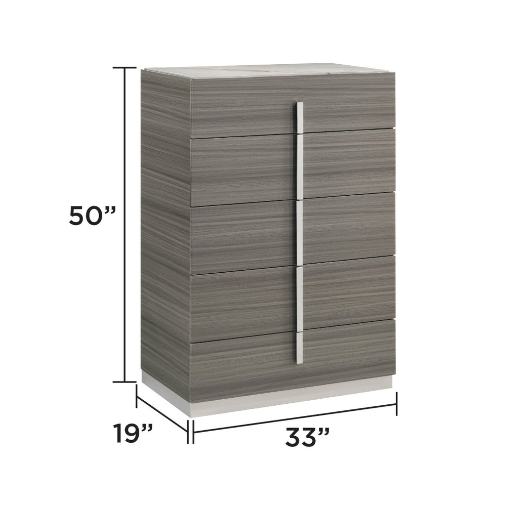 English Elm Altima Five Drawer Tall Chest with Marble Style Top and Maple Lacquer Bedroom Storage B009P486917