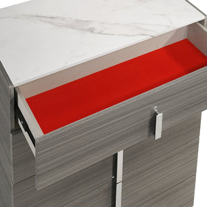 English Elm Altima Five Drawer Tall Chest with Marble Style Top and Maple Lacquer Bedroom Storage B009P486917