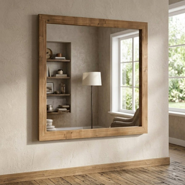 English Elm Montana Rectangular Wall Mirror with Warm Oak Wood Frame for Farmhouse Bedrooms Rustic Brown 42.5 x 42.5 x 2.13 B009P493456