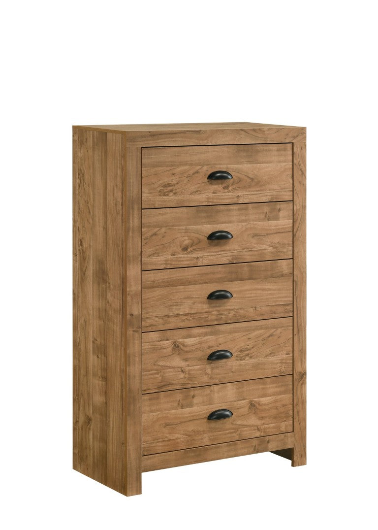 English Elm Montana Tall Vertical Chest Warm Oak Finish Engineered Wood Bedroom Storage Solution Rustic Brown B009P493458