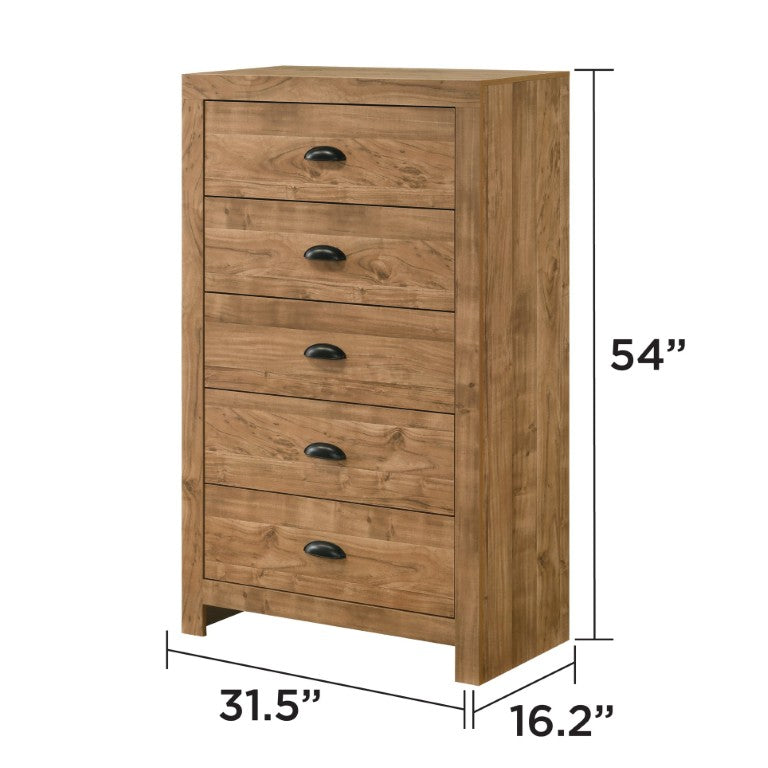 English Elm Montana Tall Vertical Chest Warm Oak Finish Engineered Wood Bedroom Storage Solution Rustic Brown B009P493458