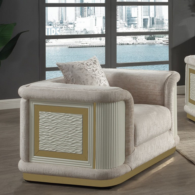 English Elm Bona Contemporary Accent Chair Gray Fabric Gold Diamond Panels Living Room Seating B009P495786