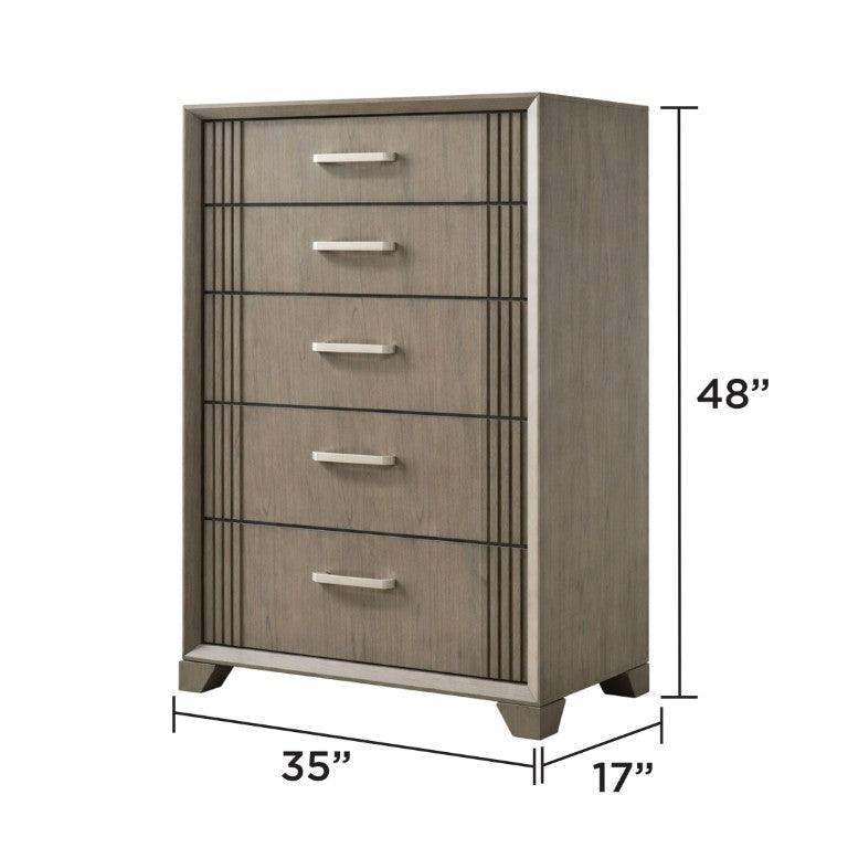 English Elm Hugo Tall Bedroom Chest with Full Extension Drawers and Rubberwood Frame in Modern Style Gray B009P504980