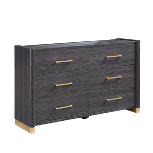 English Elm Clifton Six Drawer Espresso Wood Dresser with Gold Hardware and Architectural Block Feet B009P506243