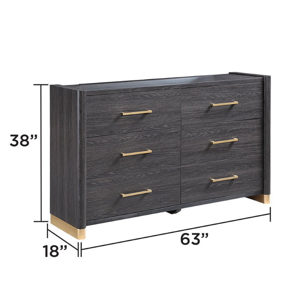 English Elm Clifton Six Drawer Espresso Wood Dresser with Gold Hardware and Architectural Block Feet B009P506243