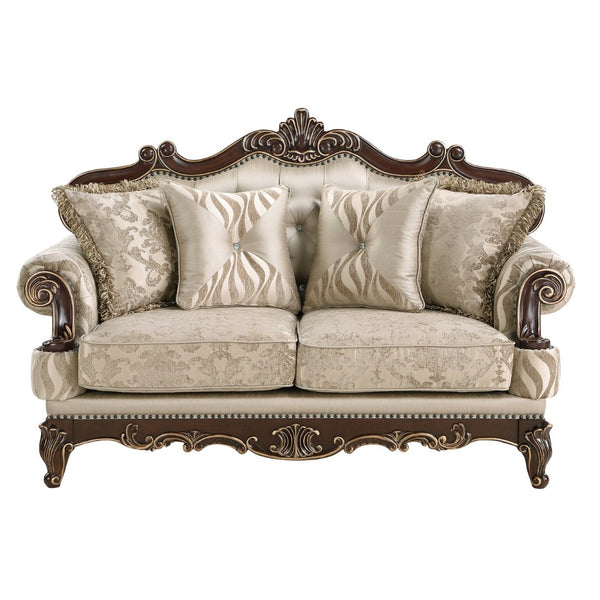 English Elm Lotus Formal Traditional Loveseat with Plush Upholstery and Gold Brush Accent Frame B009P510862